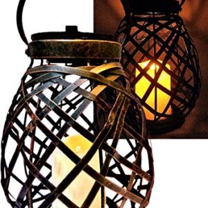 Brilliant & Mo Metal Rattan Solar Hanging Lanterns for Outdoors Garden Decoration with Flickering Candle Light For Home Patio Deck Lawn Yard Decor