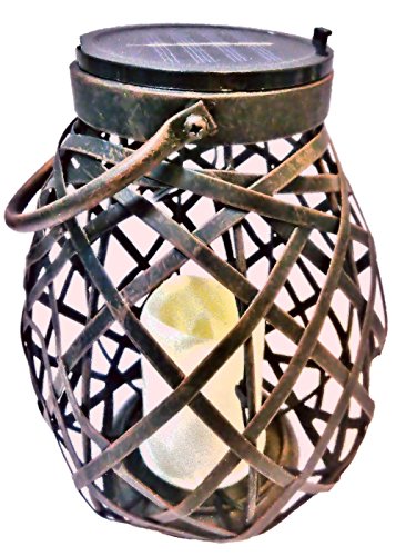 Brilliant & Mo Metal Rattan Solar Hanging Lanterns for Outdoors Garden Decoration with Flickering Candle Light For Home Patio Deck Lawn Yard Decor