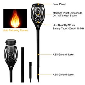 SUNJOYCO 4Pcs Solar Torch Lights with Flickering Flame, 12 LED Solar Lights Outdoor, Waterproof Landscape Decoration Flame Lights, Solar Pathway Lights for Outside Garden Patio Yard Pathway