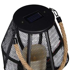 Lights4fun, Inc. 9.5” Black Mesh Metal Solar Powered LED Outdoor Garden & Patio Hanging or Table Lantern