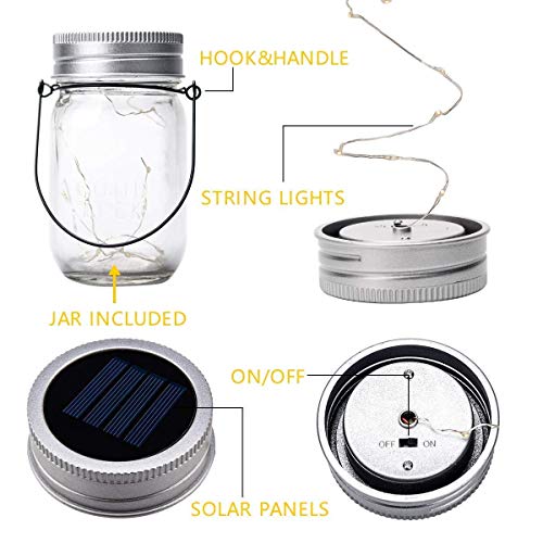 GIGALUMI 6 Pack 30 Led Hanging Solar Mason Jar Lid Lights & 8 Pack Solar Hanging Lantern Outdoor for Garden,Patio, Lawn, Deck, Umbrella, Tent, Tree,Yard,Driveway