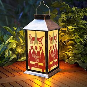 hanging solar lantern valentines day valentines red vintage truck truck heart truck gnome led solar portable lamp outdoor holiday decorative waterproof tabletop lamp for patio garden yard, 1pack