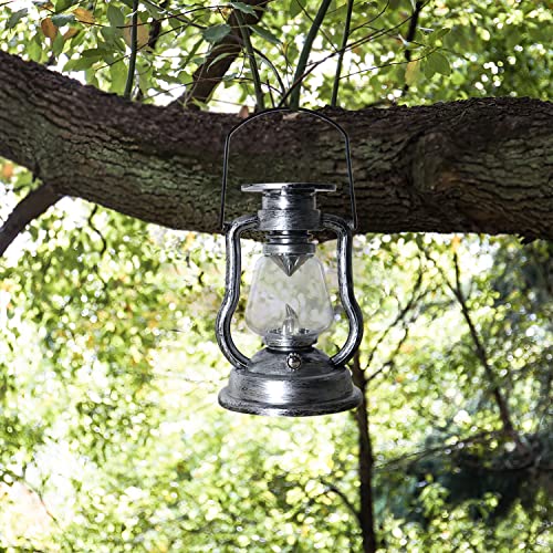 Solar Vintage Lantern, Led Vintage Camping Lantern Decorative, Flickering Flame Lantern Hanging Lamp for Patio Yard Cabin Door Front Decorate