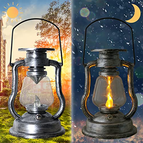 Solar Vintage Lantern, Led Vintage Camping Lantern Decorative, Flickering Flame Lantern Hanging Lamp for Patio Yard Cabin Door Front Decorate