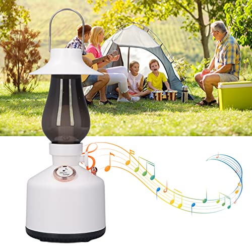 Longzhuo Camping Nightlight Hanging Hand Lantern Bluetooth Music with 1200MAH Battery Retro Camping Lights for Garden Outdoor(White)