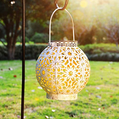 YARNOW Led Solar Lantern Light Outdoor Solar Hanging Lanterns Farmhouse Decor Lamp Round Cordless Lantern for Garden Yard Landscape