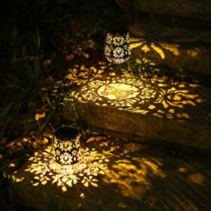 dsfen 2pcs d c 2v 0.04w solar powered energy leds lantern light outdoor h anging lamp ipx4 water resistance built-in 400mah high capacity rechargeable cell for patio garden courtyard pathway