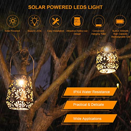 dsfen 2PCS D C 2V 0.04W Solar Powered Energy LEDs Lantern Light Outdoor H anging Lamp IPX4 Water Resistance Built-in 400mAh High Capacity Rechargeable Cell for Patio Garden Courtyard Pathway