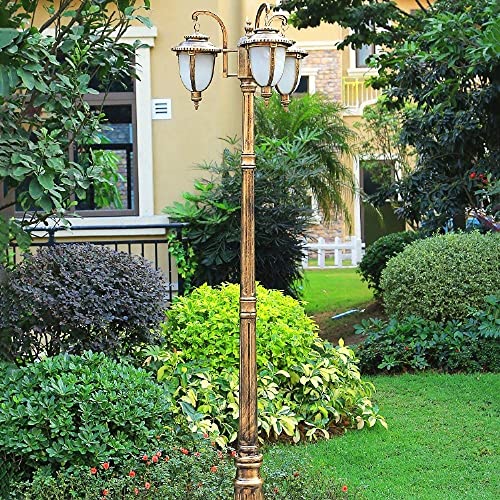 SHABOZ European Patio Light Glass Lantern Column Lamp 3-Lights Household Super Bright High Pole IP55 Thick Lights Outdoor Patio Outdoor Decor Rural Landscape Lantern E26/E27