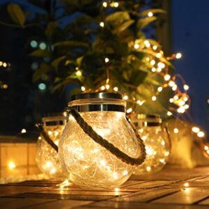 Solar Lantern, LED Hanging Outdoor Lanterns Waterproof, Round Cracked Style Light for Garden Yard, Patio, Lawn Decoration