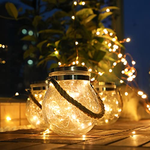 Solar Lantern, LED Hanging Outdoor Lanterns Waterproof, Round Cracked Style Light for Garden Yard, Patio, Lawn Decoration