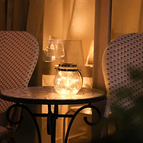 Solar Lantern, LED Hanging Outdoor Lanterns Waterproof, Round Cracked Style Light for Garden Yard, Patio, Lawn Decoration