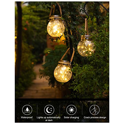 Solar Lantern, LED Hanging Outdoor Lanterns Waterproof, Round Cracked Style Light for Garden Yard, Patio, Lawn Decoration