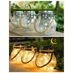 Solar Lantern, LED Hanging Outdoor Lanterns Waterproof, Round Cracked Style Light for Garden Yard, Patio, Lawn Decoration