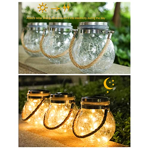 Solar Lantern, LED Hanging Outdoor Lanterns Waterproof, Round Cracked Style Light for Garden Yard, Patio, Lawn Decoration