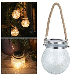 Solar Lantern, LED Hanging Outdoor Lanterns Waterproof, Round Cracked Style Light for Garden Yard, Patio, Lawn Decoration