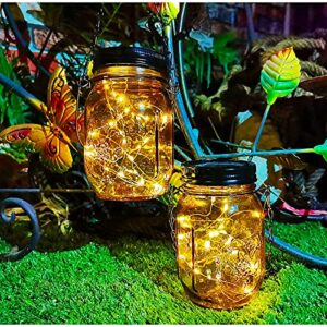 outdoor solar lanterns,hanging lights outdoor,garden decorations patio decorations solar powered waterproof 30 led glass jar lights for party, courtyard, patio,tabletop decorations （2pack)