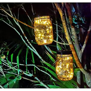 Outdoor Solar Lanterns,Hanging Lights Outdoor,Garden Decorations Patio Decorations Solar Powered Waterproof 30 LED Glass Jar Lights for Party, Courtyard, Patio,Tabletop Decorations （2Pack)