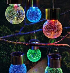 Set of 4 Solar Color Hanging Umbrella / Tree Metal Glass Lights