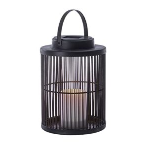 sterno home hanging rattan basket solar led light flameless candle lantern, 10.0", black