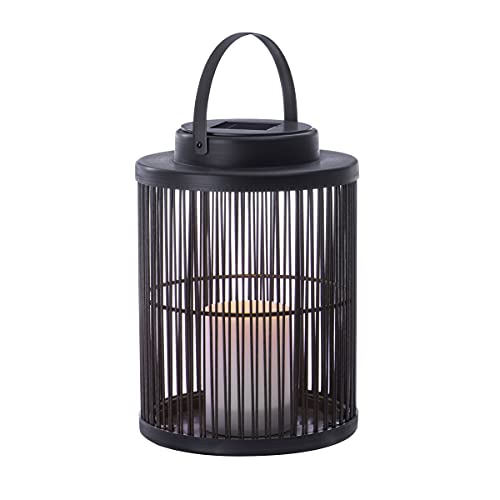 Sterno Home Hanging Rattan Basket Solar LED Light Flameless Candle Lantern, 10.0", Black