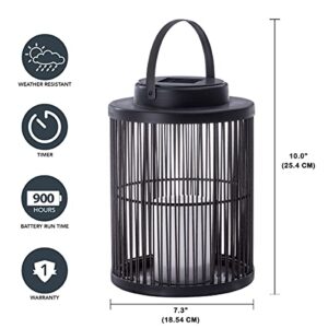 Sterno Home Hanging Rattan Basket Solar LED Light Flameless Candle Lantern, 10.0", Black