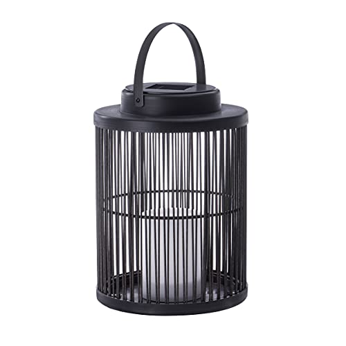 Sterno Home Hanging Rattan Basket Solar LED Light Flameless Candle Lantern, 10.0", Black