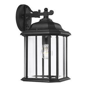 sea gull lighting 84031-12 kent one-light outdoor wall lantern with clear beveled glass panels, black finish