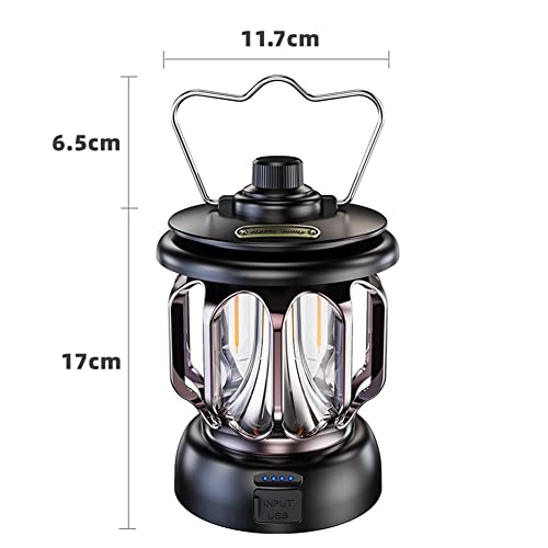 LED Camping Light Portable Retro Lantern Vintage Tent Lighting USB Rechargeable Waterproof Outdoor Lamp Black