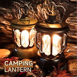 LED Camping Light Portable Retro Lantern Vintage Tent Lighting USB Rechargeable Waterproof Outdoor Lamp Black