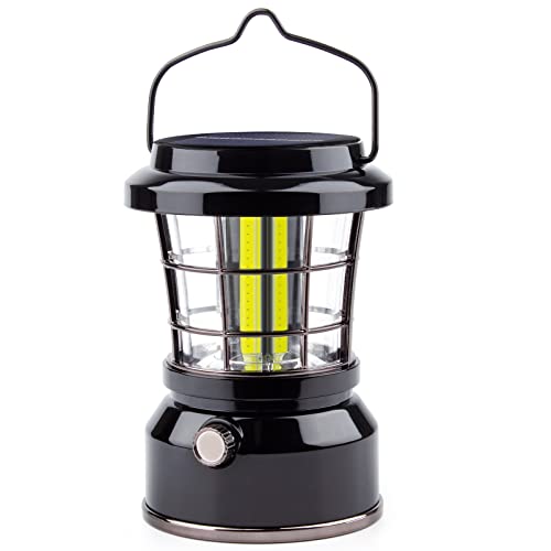 TANSOREN Solar Rechargeable COB LED Camping Lantern, USB Charging for Device, Rotate Button Waterproof Emergency Flashlight LED Light