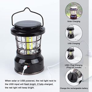 TANSOREN Solar Rechargeable COB LED Camping Lantern, USB Charging for Device, Rotate Button Waterproof Emergency Flashlight LED Light