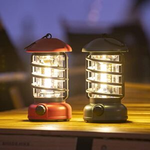 [2 pack] white + warm light led simple outdoor camping lantern - battery powered, vintage waterproof lanterns with hook, remote control, hanging garden lights, christmas decorative lanterns