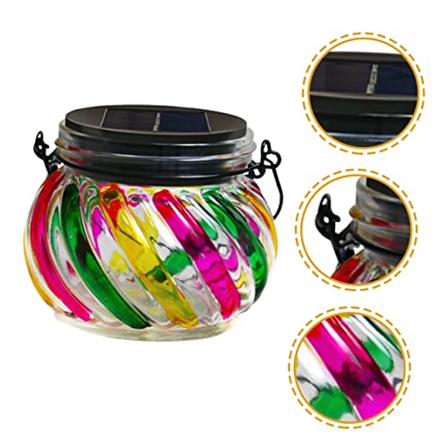 OSALADI Lamp Night Garden Party Lantern Lights Jar Light Lanterns Landscape Glass Yard LED Decor Table Porch Mosaic Solar Patio Colourful Hanging Fairy Outdoor Mason for Decorations Lawn