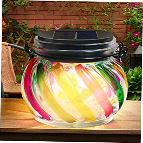 OSALADI Lamp Night Garden Party Lantern Lights Jar Light Lanterns Landscape Glass Yard LED Decor Table Porch Mosaic Solar Patio Colourful Hanging Fairy Outdoor Mason for Decorations Lawn