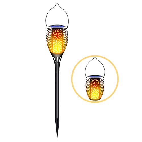 LazyBuddy Solar Torch Light with Flickering Flame, Upgraded 3 in 1 Solar Fire Lights Outdoor Hanging Lanterns, Large Solar Powered Christmas Decorations Tiki Torches for Garden, Pathway, Lawn, Yard