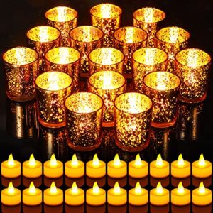 50 Pack Flameless Flickering Battery Operated Candles Warm Yellow Led Electric Candles with 50 Gold Votive Candle Holders White Battery Tea Lights Candles for Xmas, Wedding, Party, Home Table Decor