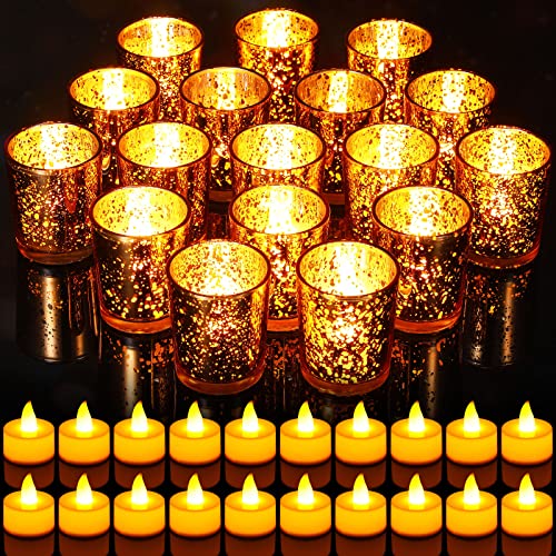 50 Pack Flameless Flickering Battery Operated Candles Warm Yellow Led Electric Candles with 50 Gold Votive Candle Holders White Battery Tea Lights Candles for Xmas, Wedding, Party, Home Table Decor