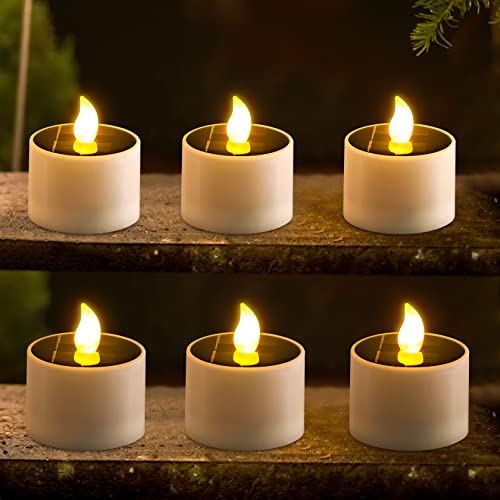 Ymenow LED Solar Candles, 6 Packs Dusk to Dawn Battery Solar Tea Lights Flickering Flameless Waterproof Candles for Home Garden Outdoor Decoration - Warm White