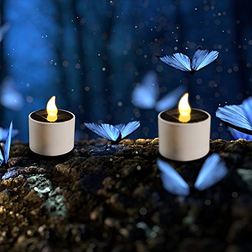 Ymenow LED Solar Candles, 6 Packs Dusk to Dawn Battery Solar Tea Lights Flickering Flameless Waterproof Candles for Home Garden Outdoor Decoration - Warm White