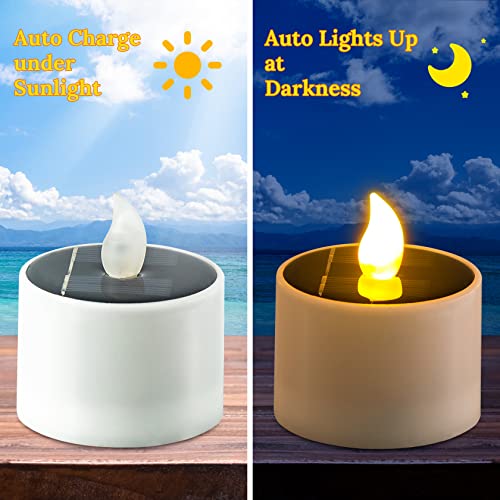 Ymenow LED Solar Candles, 6 Packs Dusk to Dawn Battery Solar Tea Lights Flickering Flameless Waterproof Candles for Home Garden Outdoor Decoration - Warm White