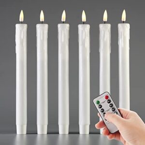 girimax white drip wax look flameless taper candles with remote, flickering battery led candlesticks set of 6
