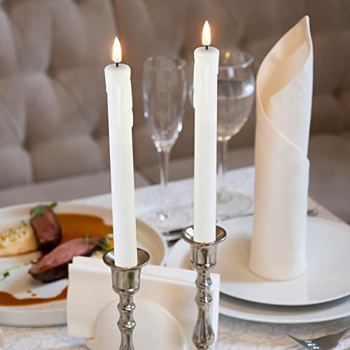 Girimax White Drip Wax Look Flameless Taper Candles with Remote, Flickering Battery LED Candlesticks Set of 6