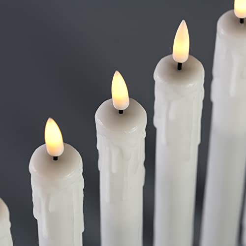 Girimax White Drip Wax Look Flameless Taper Candles with Remote, Flickering Battery LED Candlesticks Set of 6