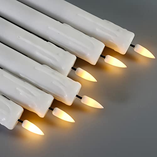 Girimax White Drip Wax Look Flameless Taper Candles with Remote, Flickering Battery LED Candlesticks Set of 6