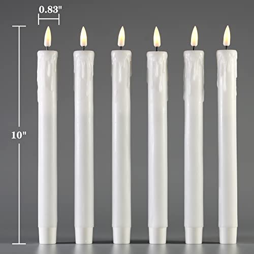 Girimax White Drip Wax Look Flameless Taper Candles with Remote, Flickering Battery LED Candlesticks Set of 6