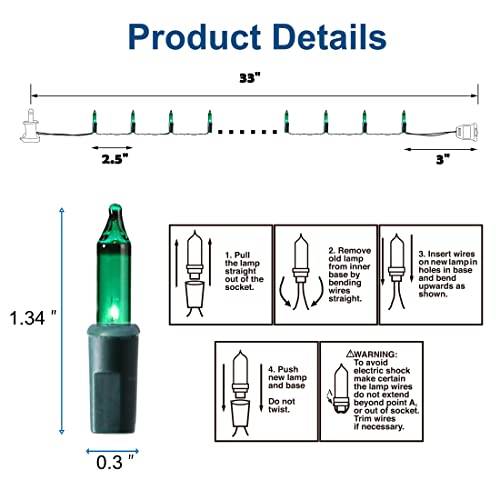 Christmas Lights Indoor Outdoor, 150-count Lights Incandescent Mini String Light, 120V UL Certified Green Wire Lights for St Patricks Day Patio, Holiday, Party, Home, Garden, Easter Decorations, Green