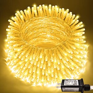 jmexsuss 66ft 200 led christmas string lights indoor outdoor waterproof, warm white christmas lights clear wire, 8 modes twinkle lights plug in for tree room bedroom wedding decorations