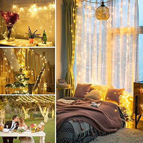 JMEXSUSS 66ft 200 LED Christmas String Lights Indoor Outdoor Waterproof, Warm White Christmas Lights Clear Wire, 8 Modes Twinkle Lights Plug in for Tree Room Bedroom Wedding Decorations