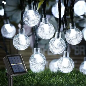 joomer outdoor solar string lights 45.5ft 60 led solar powered string lights waterproof,8 modes crystal ball lights solar fairy patio lights for garden, lawn, porch, gazebo, bistro(white)